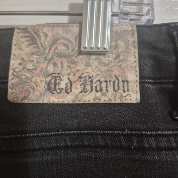 Ed Hardy Black WIDE Straight Leg Jeans with Heart Graphic 34 X 30 - Picture 9 of 11